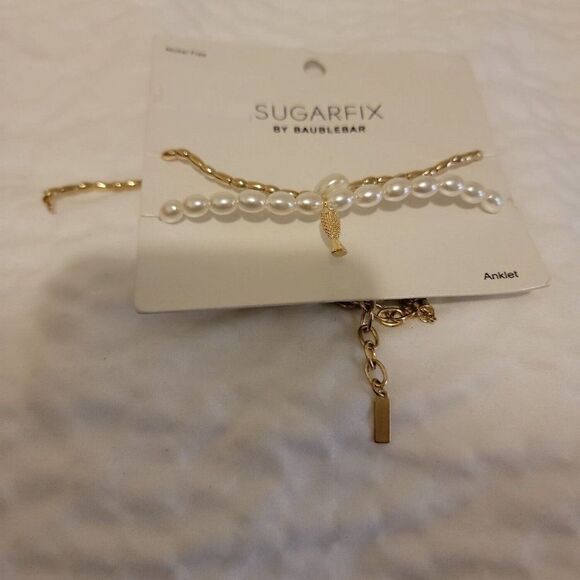 Sugarfix By Baublebar Gold Cream Nickel Free Adjustable Pearl Anklet Set 2 Pc - Picture 1 of 6
